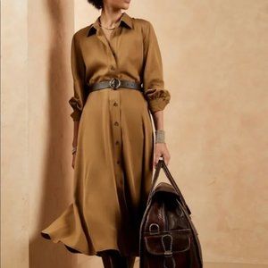 NWT Banana Republic Petite Belted Midi 100% Tencel Shirtdress in XS XSP